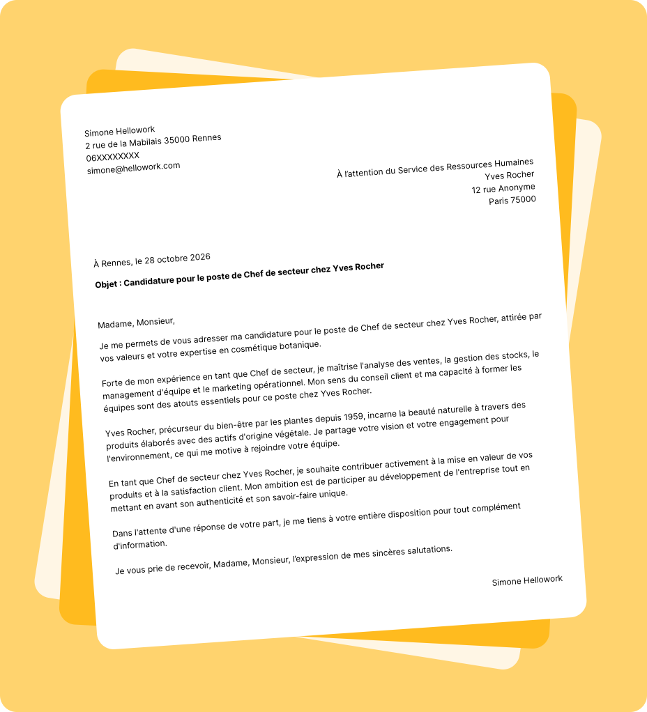 Exemple lettre de motivation Yves Rocher