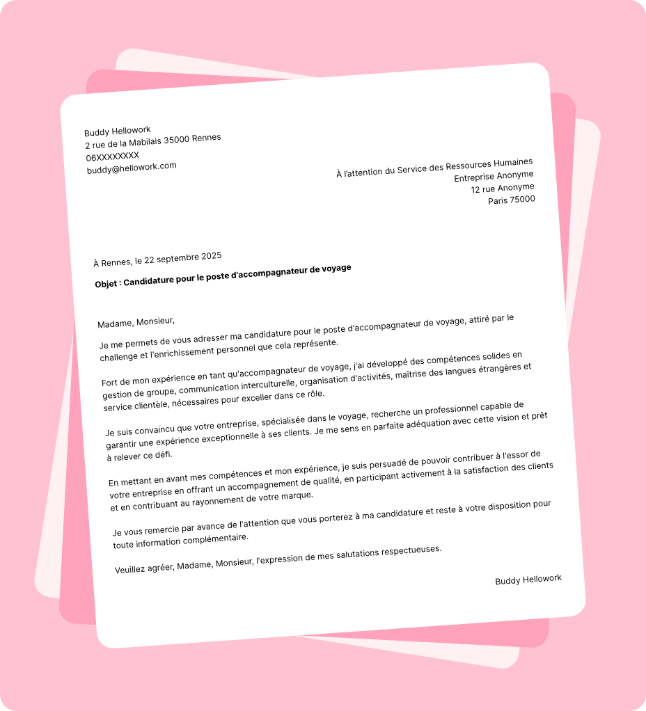 Exemple lettre de motivation Accompagnateur de voyage
