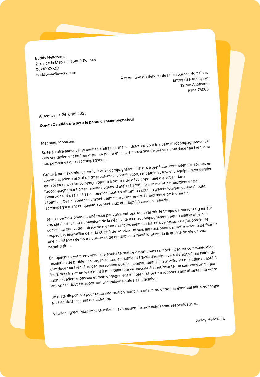 Exemple lettre de motivation Accompagnateur