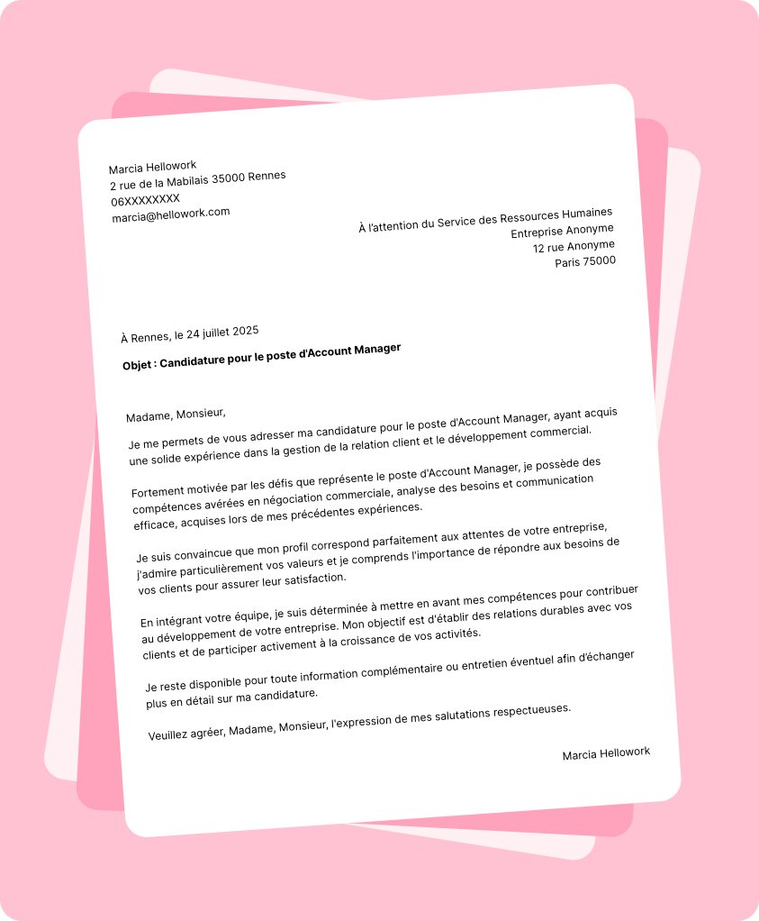 Modèle lettre de motivation Account manager Exemple lettre de motivation Account manager