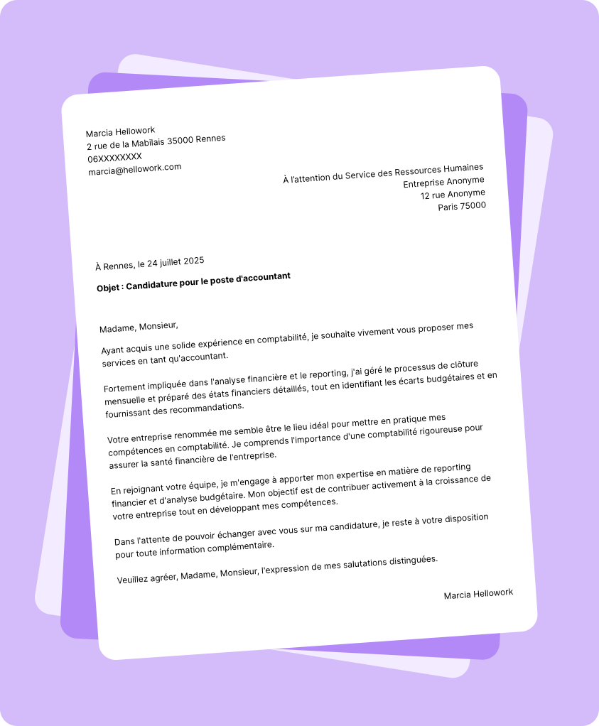 Exemple lettre de motivation Accountant