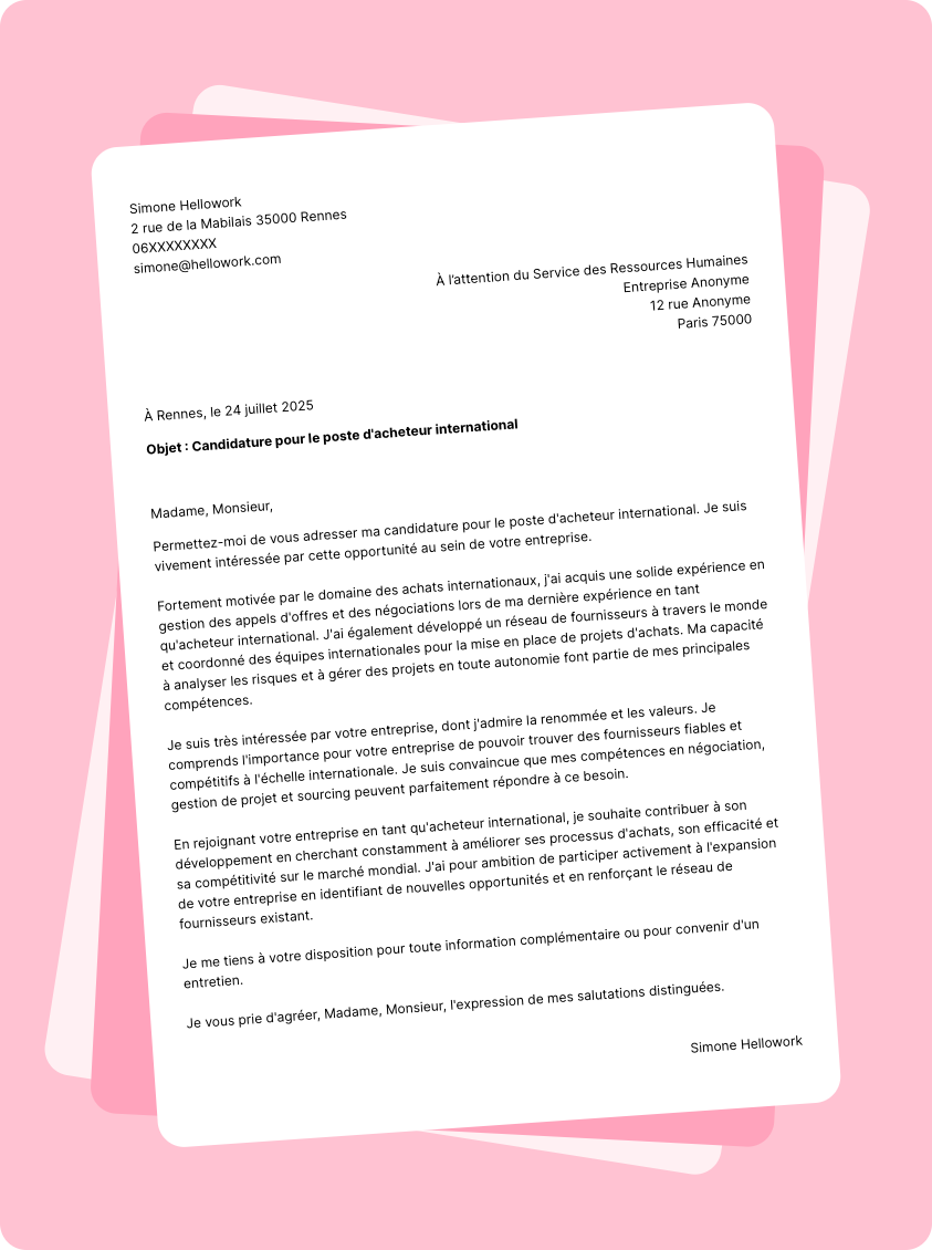 Modèle lettre de motivation Acheteur international Exemple lettre de motivation Acheteur international