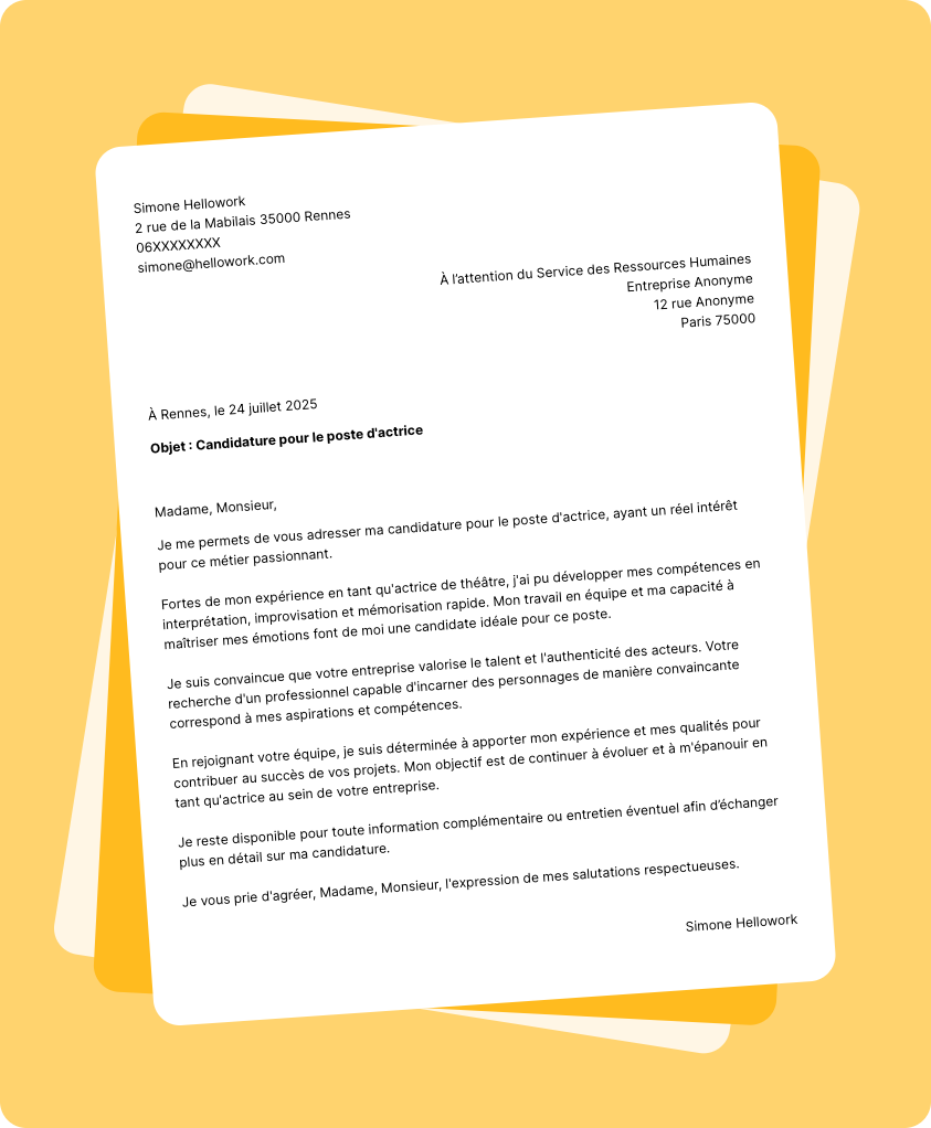 Modèle lettre de motivation Acteur Exemple lettre de motivation Acteur
