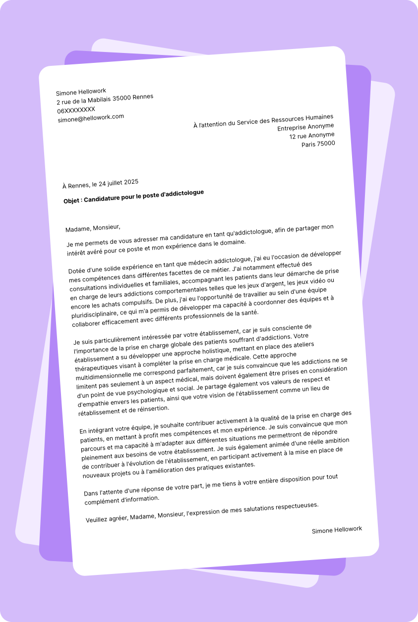 Exemple lettre de motivation Médecin addictologue
