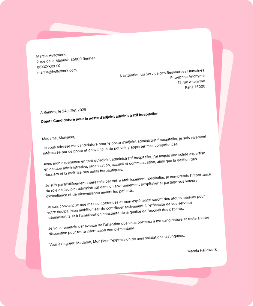 Exemple lettre de motivation Adjoint administratif hospitalier