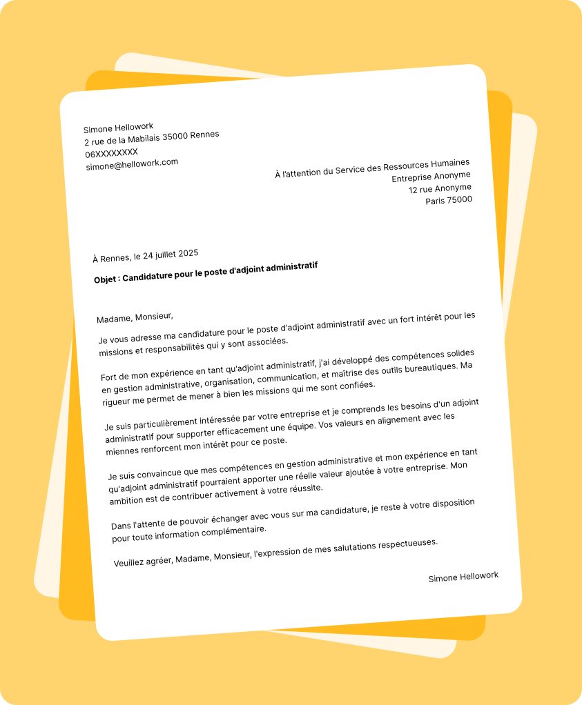 Exemple lettre de motivation Adjoint administratif