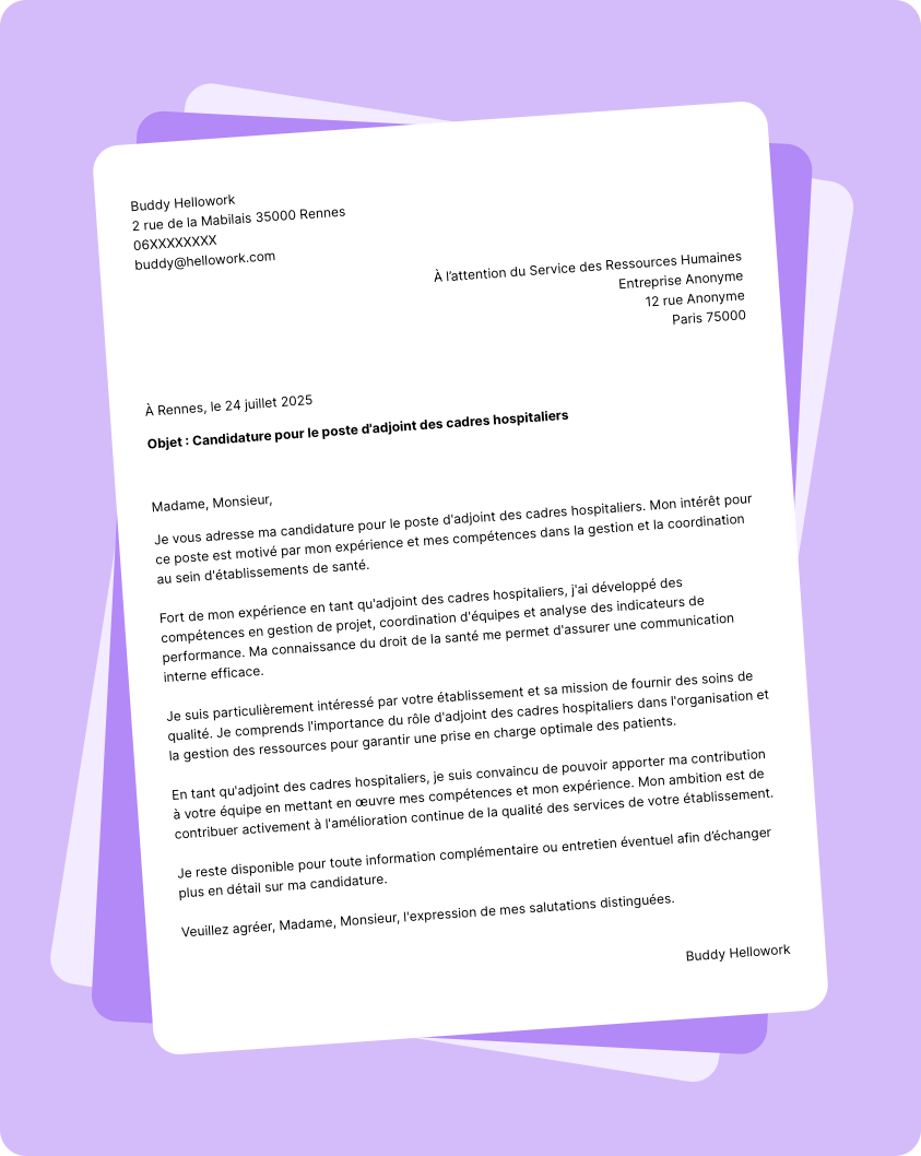 Modèle lettre de motivation Adjoint des cadres hospitaliers Exemple lettre de motivation Adjoint des cadres hospitaliers