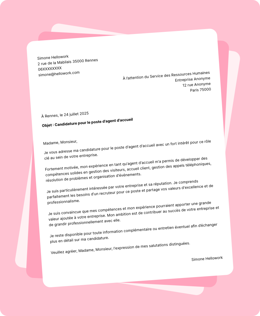 Exemple lettre de motivation Agent d'accueil