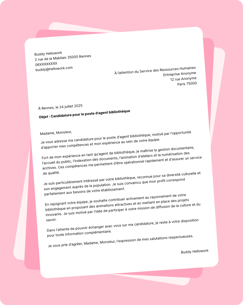 Exemple lettre de motivation Agent bibliothèque
