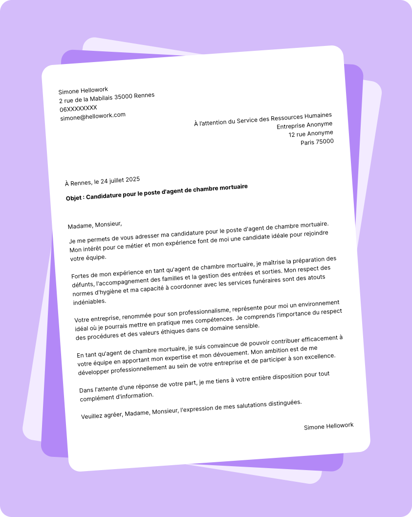 Modèle lettre de motivation Agent de chambre mortuaire Exemple lettre de motivation Agent de chambre mortuaire
