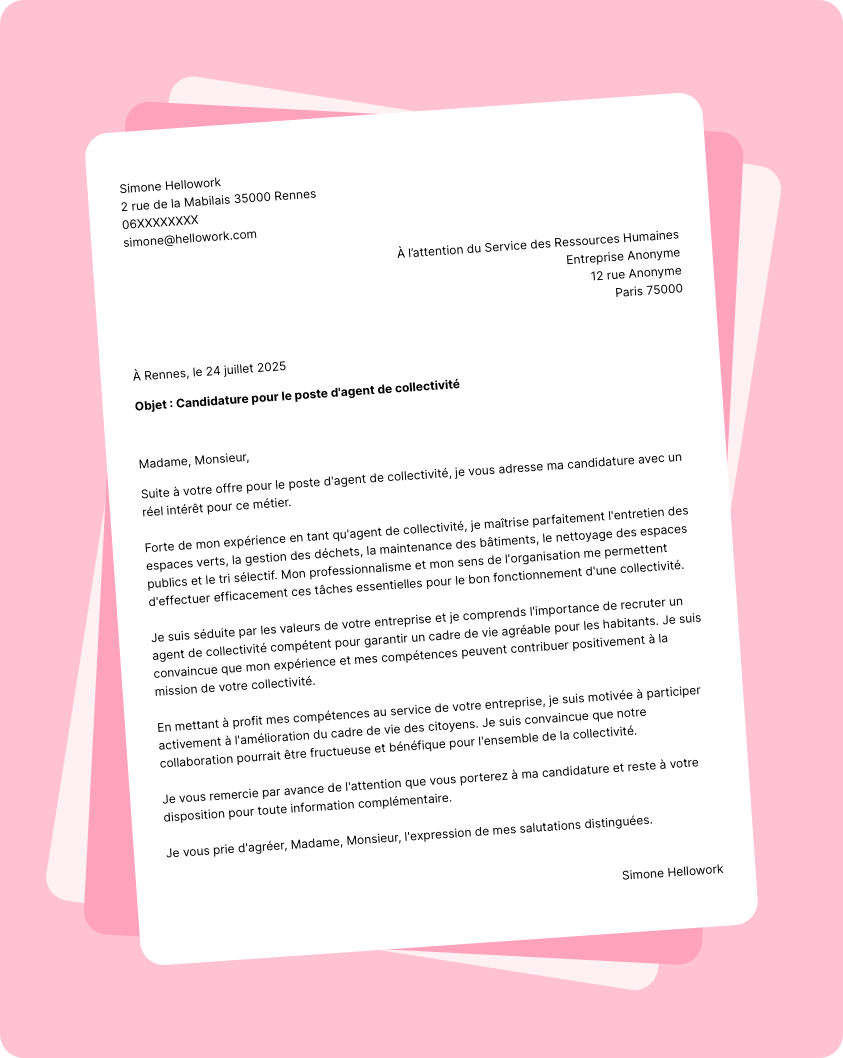 Exemple lettre de motivation Agent de collectivité