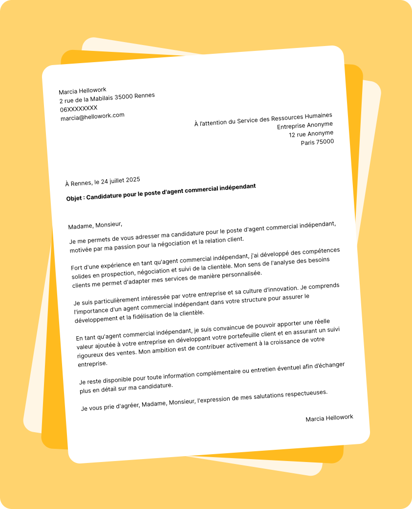Exemple lettre de motivation Agent commercial indépendant