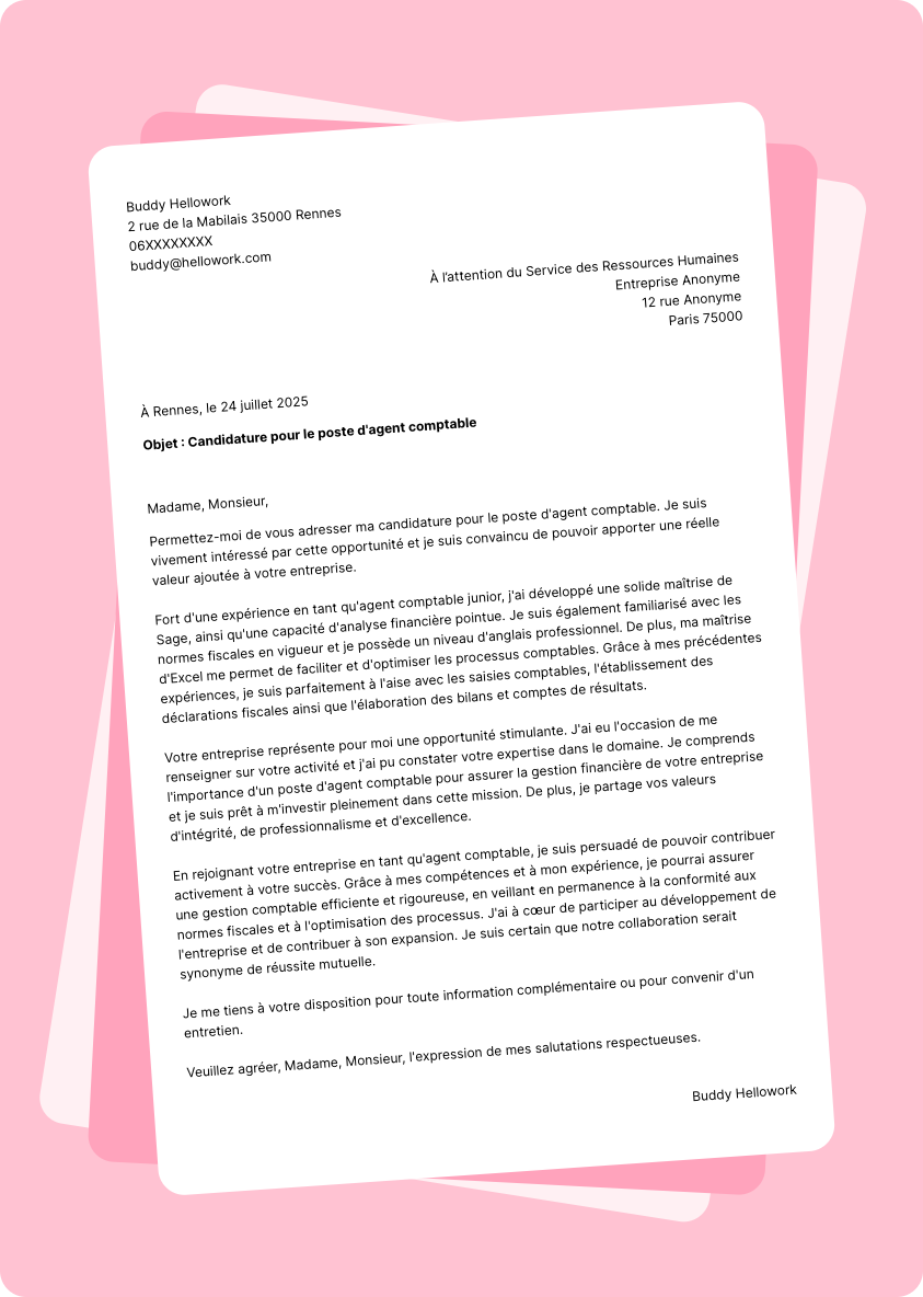 Exemple lettre de motivation Agent comptable