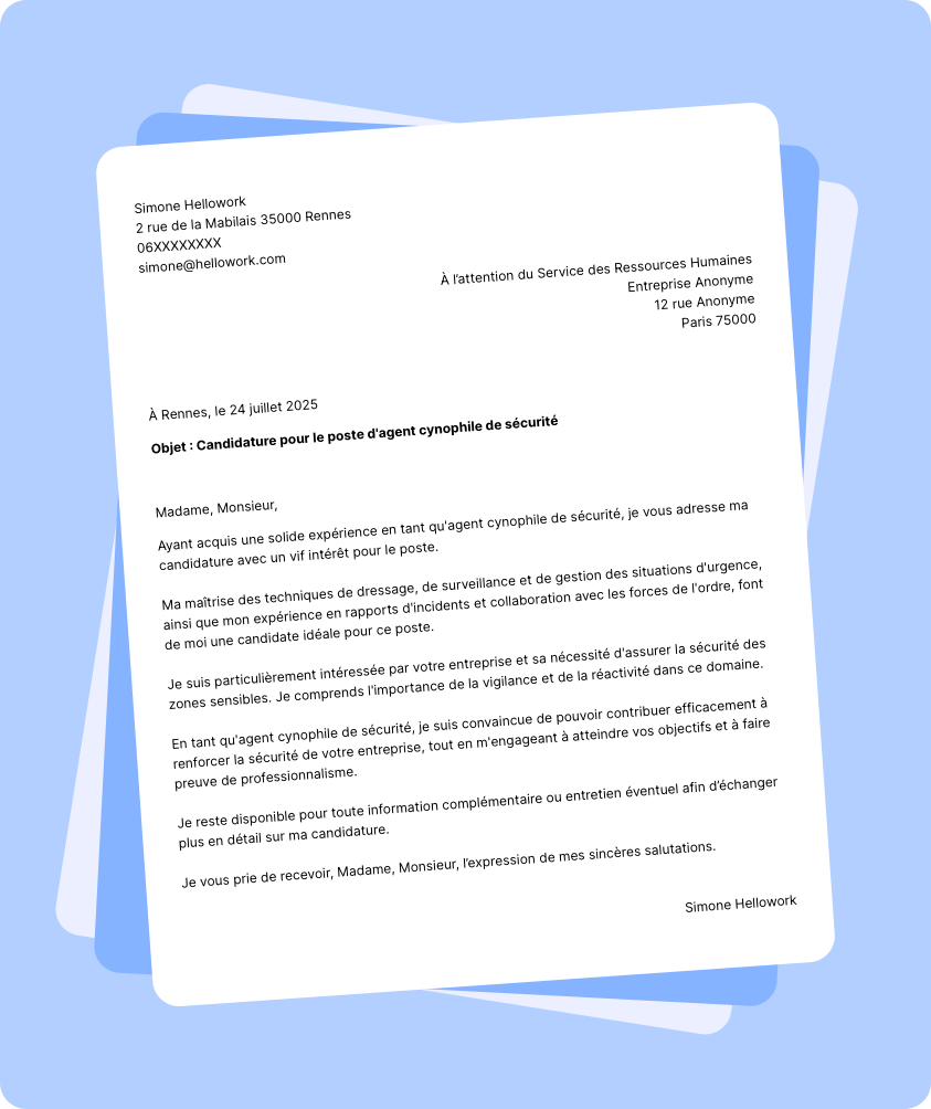 Modèle lettre de motivation Agent cynophile de sécurité Exemple lettre de motivation Agent cynophile de sécurité