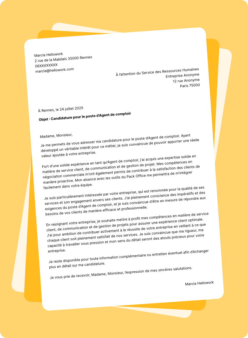 Modèle lettre de motivation Agent de comptoir Exemple lettre de motivation Agent de comptoir