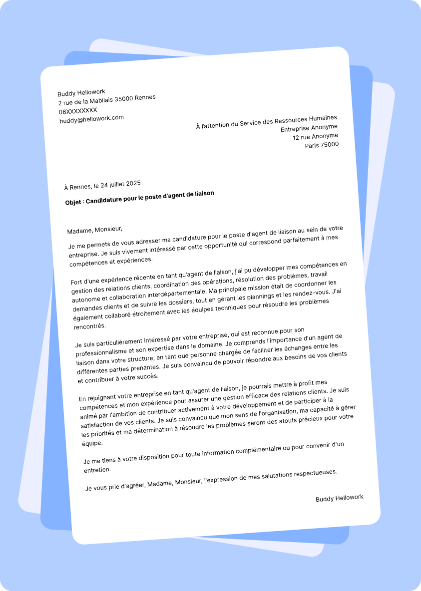 Modèle lettre de motivation Agent de liaison Exemple lettre de motivation Agent de liaison