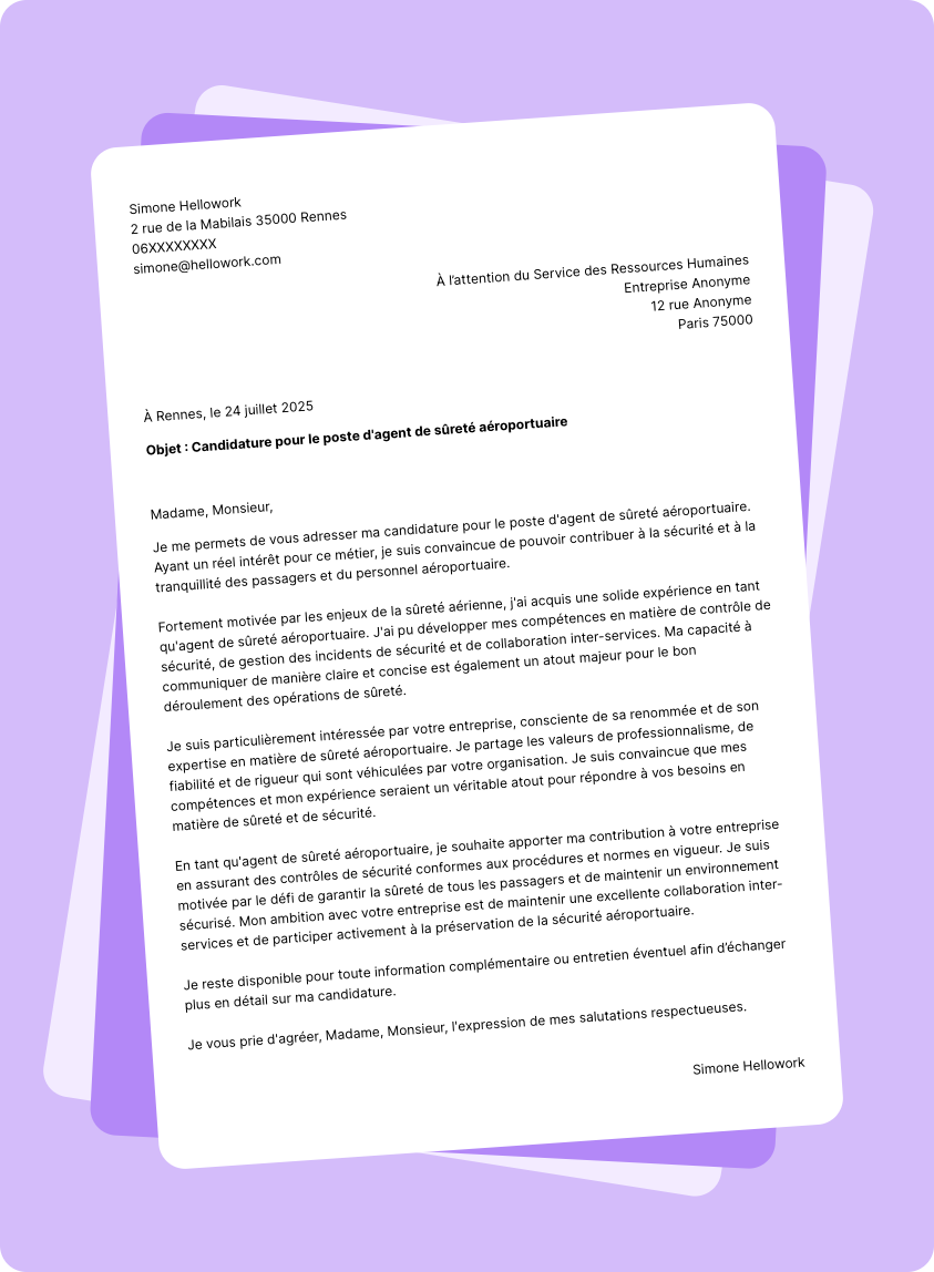 Exemple lettre de motivation Agent de sûreté aéroportuaire