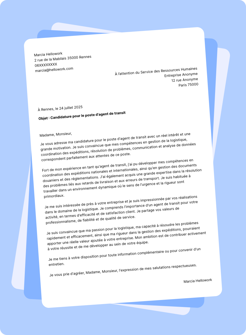Exemple lettre de motivation Agent de transit