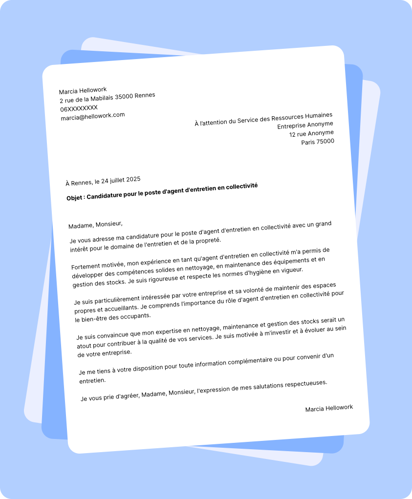 Exemple lettre de motivation Agent d'entretien en collectivité