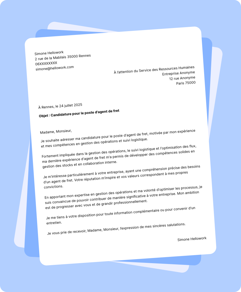 Exemple lettre de motivation Agent de fret