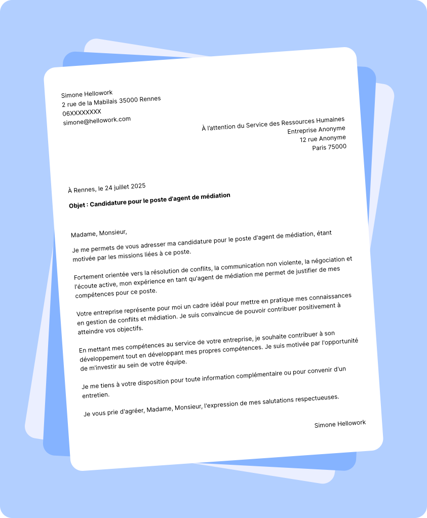 Exemple lettre de motivation Agent de médiation