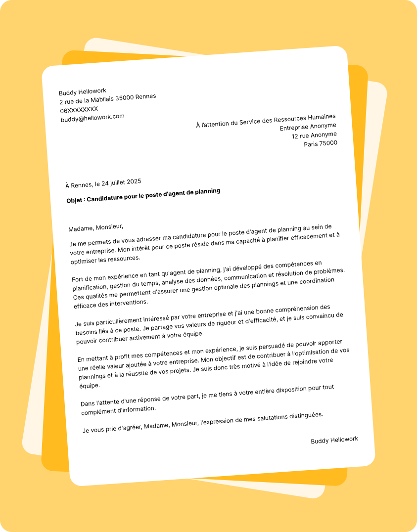 Exemple lettre de motivation Agent de planning