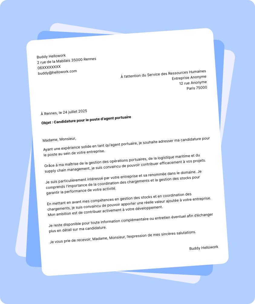 Exemple lettre de motivation Agent portuaire