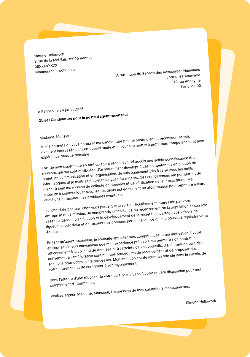 Modèle lettre de motivation Agent recenseur Exemple lettre de motivation Agent recenseur