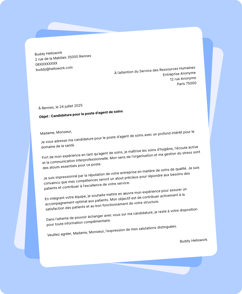 Exemple lettre de motivation Agent de soins