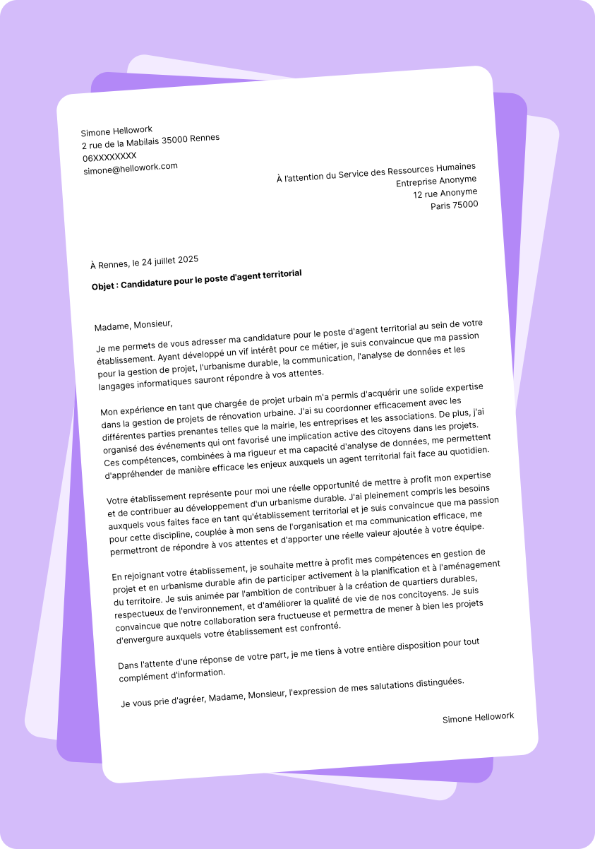 Exemple lettre de motivation Agent territorial
