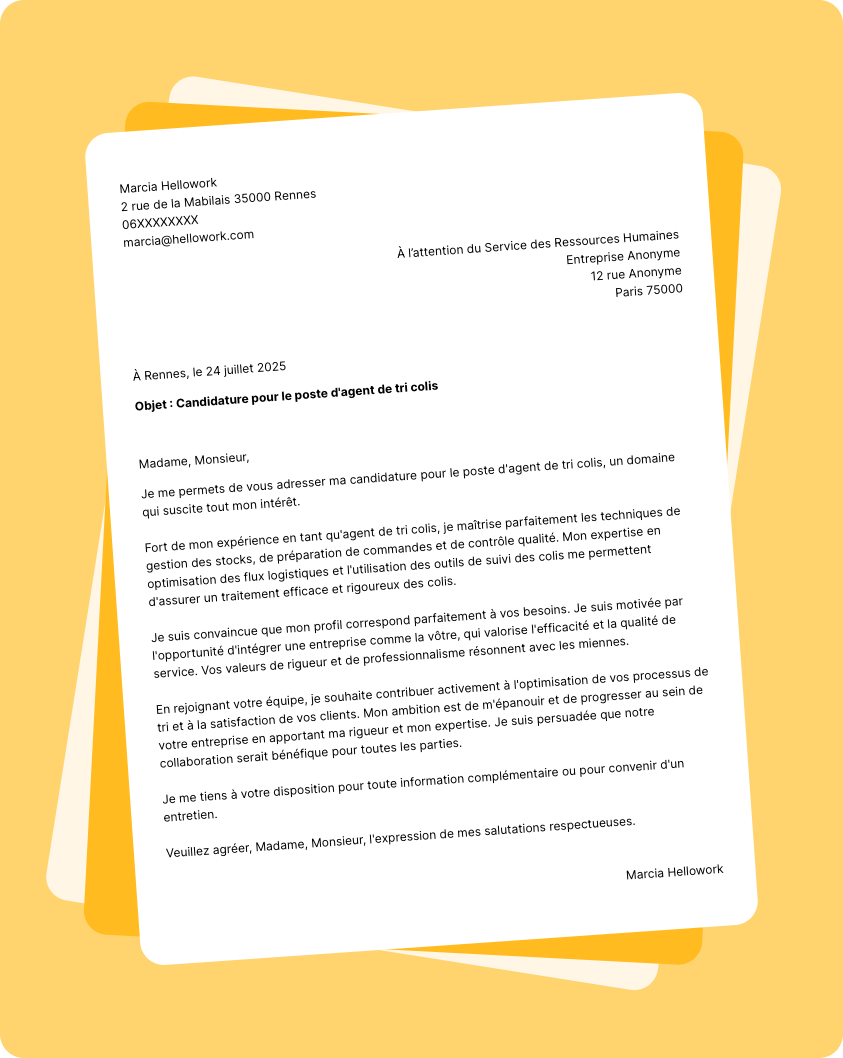 Modèle lettre de motivation Agent de tri colis Exemple lettre de motivation Agent de tri colis
