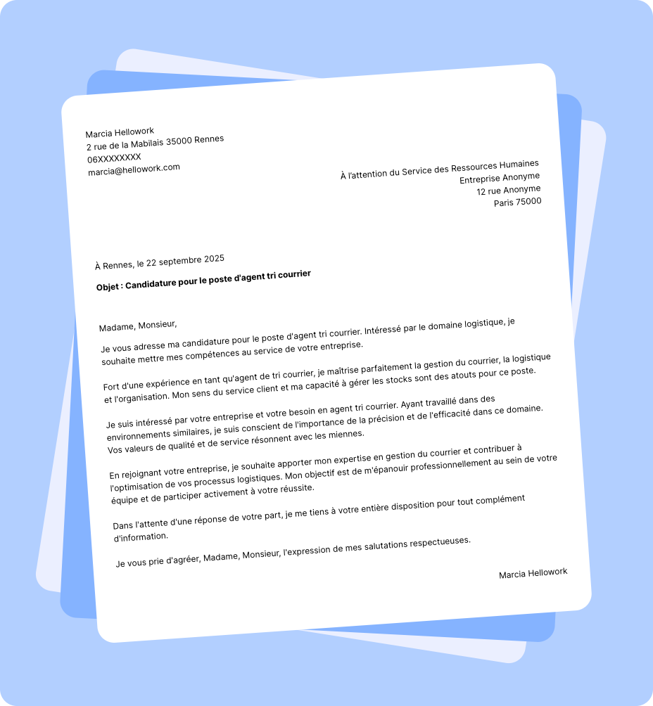Exemple lettre de motivation Agent tri courrier