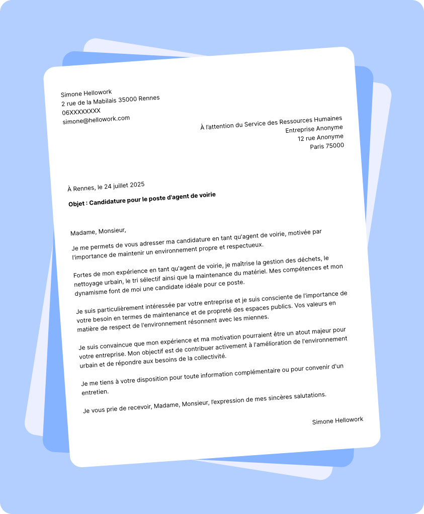 Modèle lettre de motivation Agent de voirie Exemple lettre de motivation Agent de voirie
