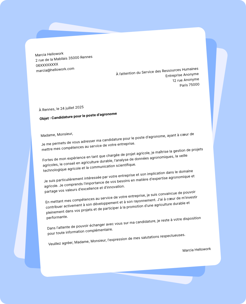 Exemple lettre de motivation Agronome