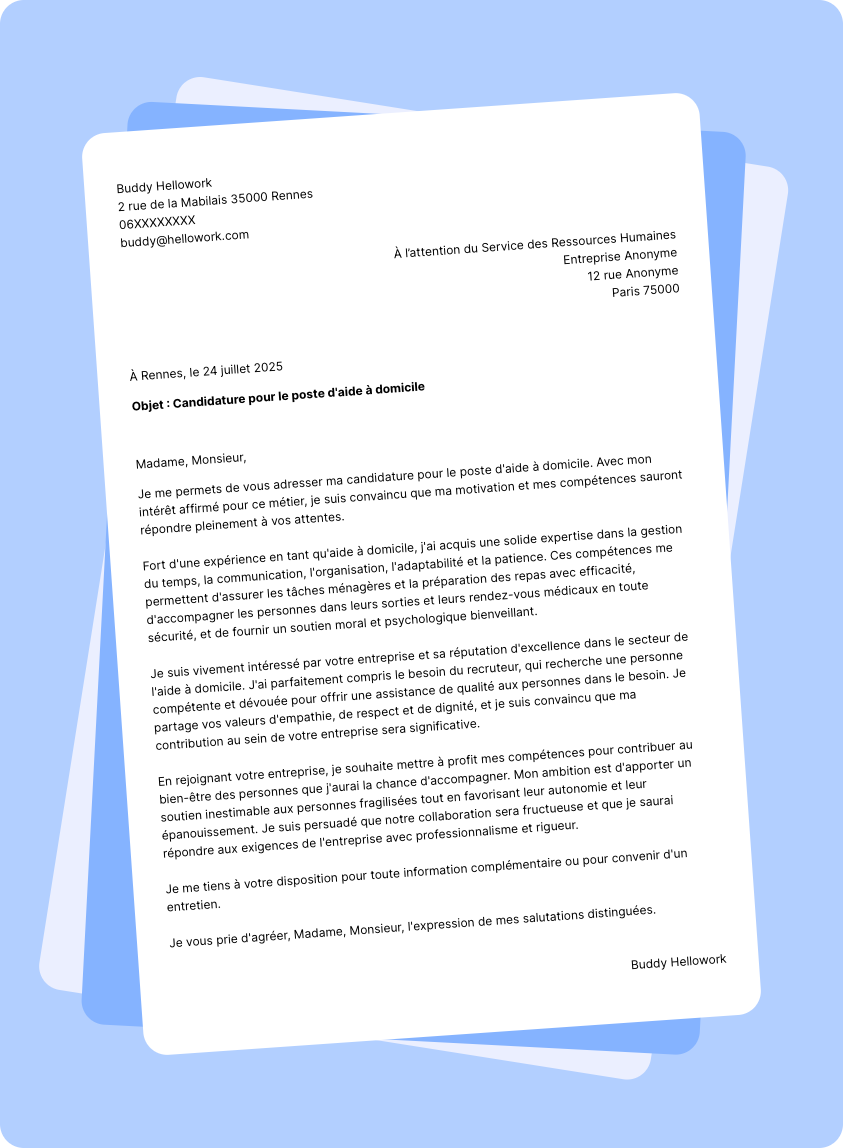 Exemple lettre de motivation Aide à domicile