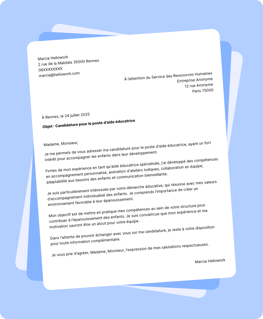 Exemple lettre de motivation Aide éducateur