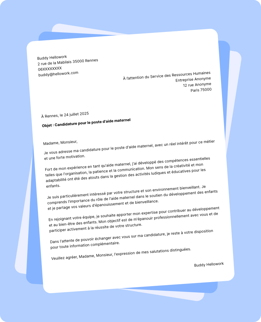 Exemple lettre de motivation Aide maternel