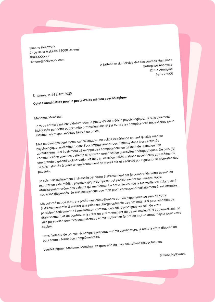 Exemple lettre de motivation Aide médico-psychologique