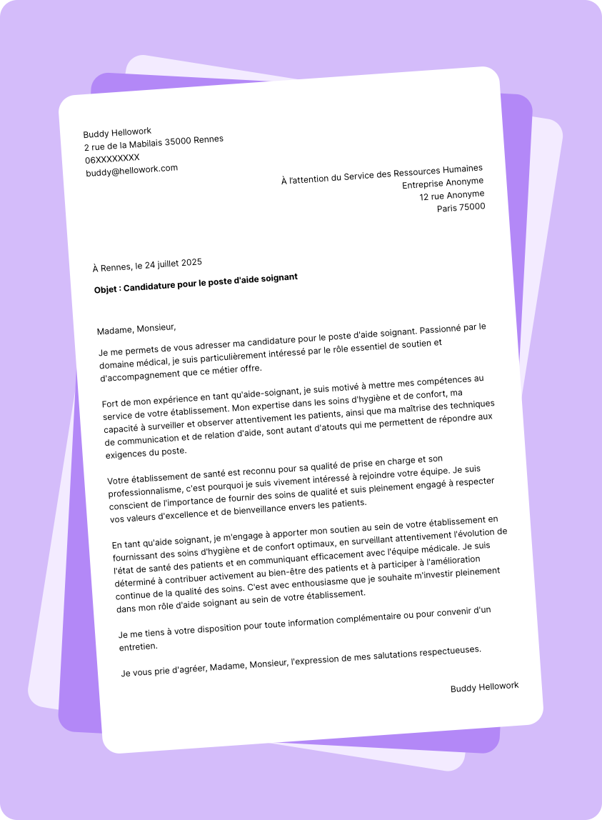 Modèle lettre de motivation Aide-soignant Exemple lettre de motivation Aide-soignant