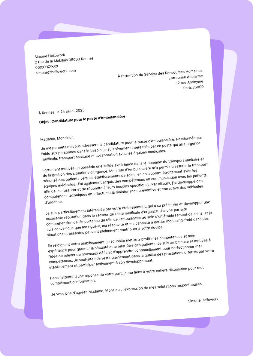 Modèle lettre de motivation Ambulancier Exemple lettre de motivation Ambulancier