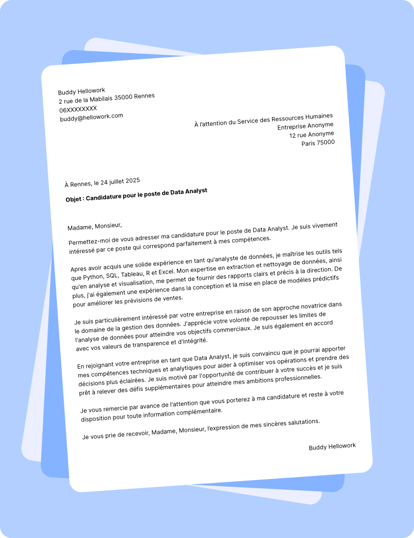 Modèle lettre de motivation Analyste de données Exemple lettre de motivation Analyste de données