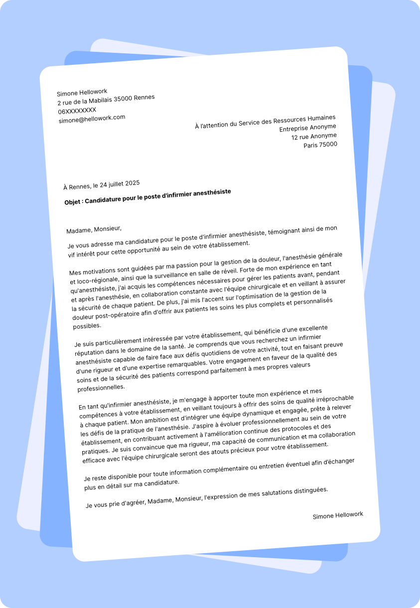 Modèle lettre de motivation Anesthésiste Exemple lettre de motivation Anesthésiste