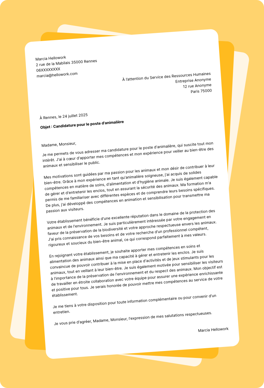 Modèle lettre de motivation Animalier Exemple lettre de motivation Animalier