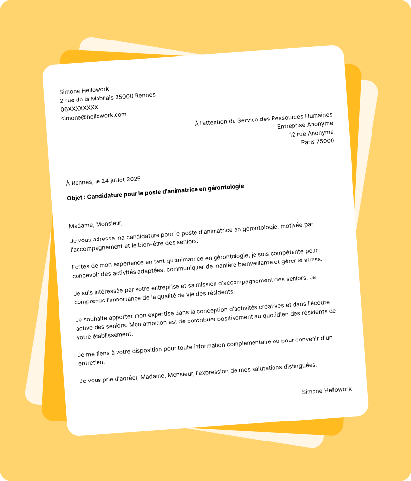 Exemple lettre de motivation Animateur en gérontologie