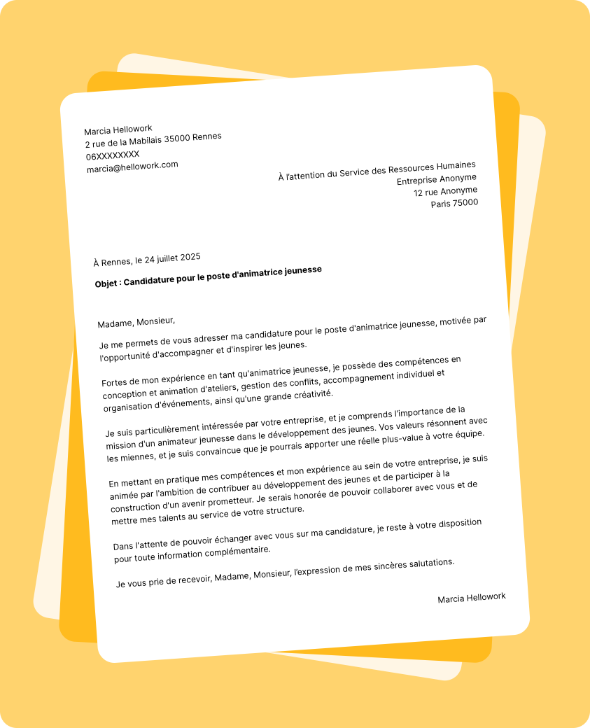 Exemple lettre de motivation Animateur jeunesse