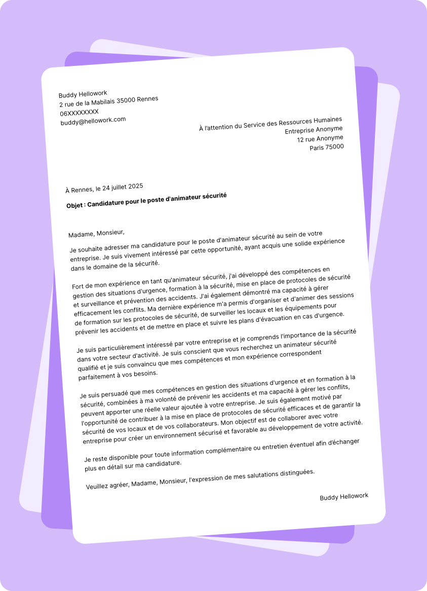 Modèle lettre de motivation Animateur sécurité Exemple lettre de motivation Animateur sécurité