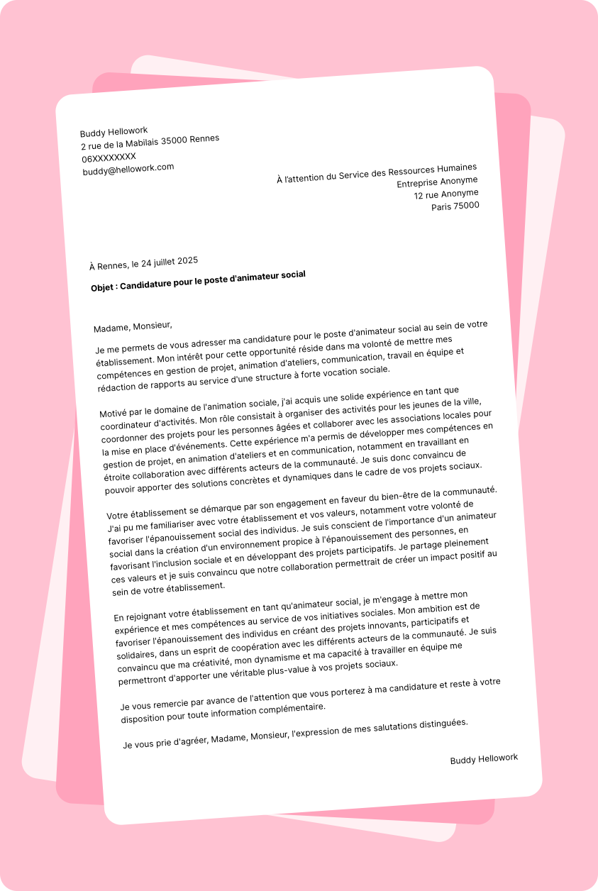 Exemple lettre de motivation Animateur social