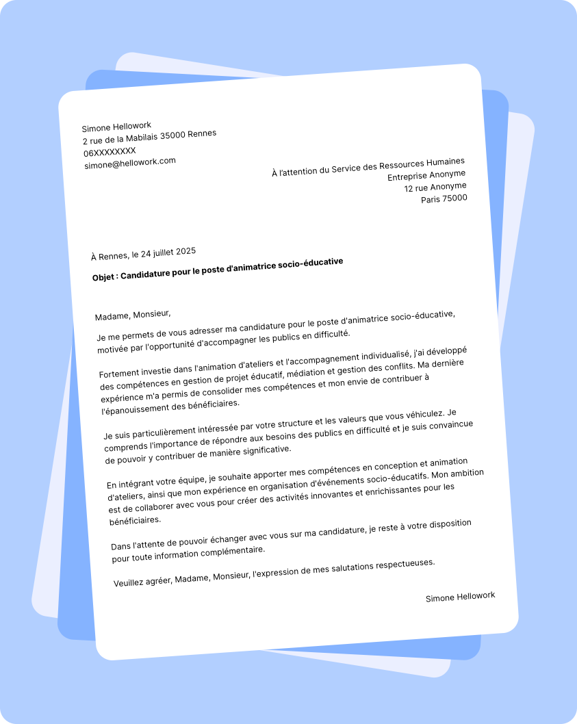 Exemple lettre de motivation Animateur socio éducatif