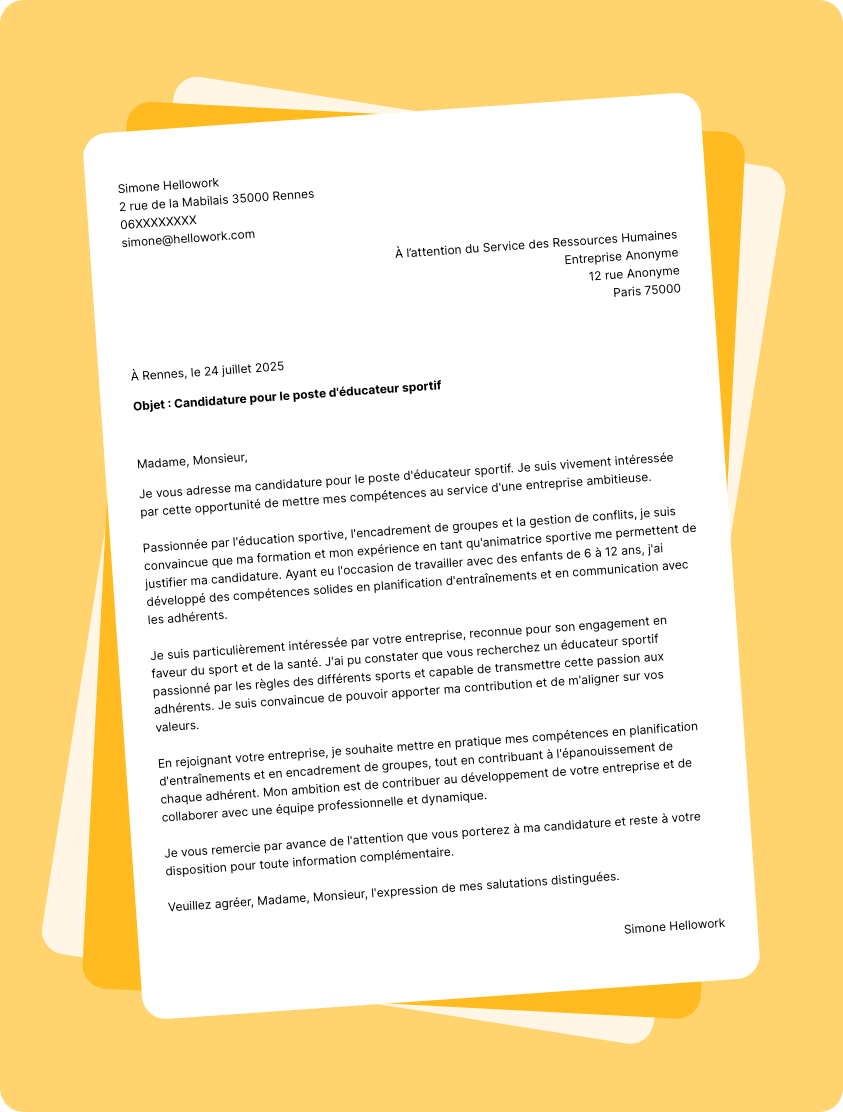 Exemple lettre de motivation Animateur sportif