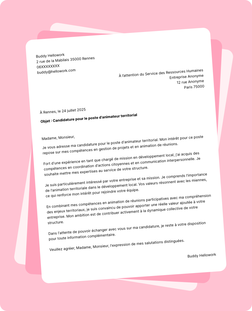 Modèle lettre de motivation Animateur territorial Exemple lettre de motivation Animateur territorial